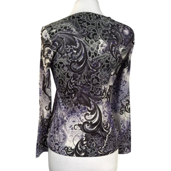 Chico's Zynergy Embellished Paisley Pullover Long Sleeve Top 0 XS-S Made in USA - Picture 4 of 5